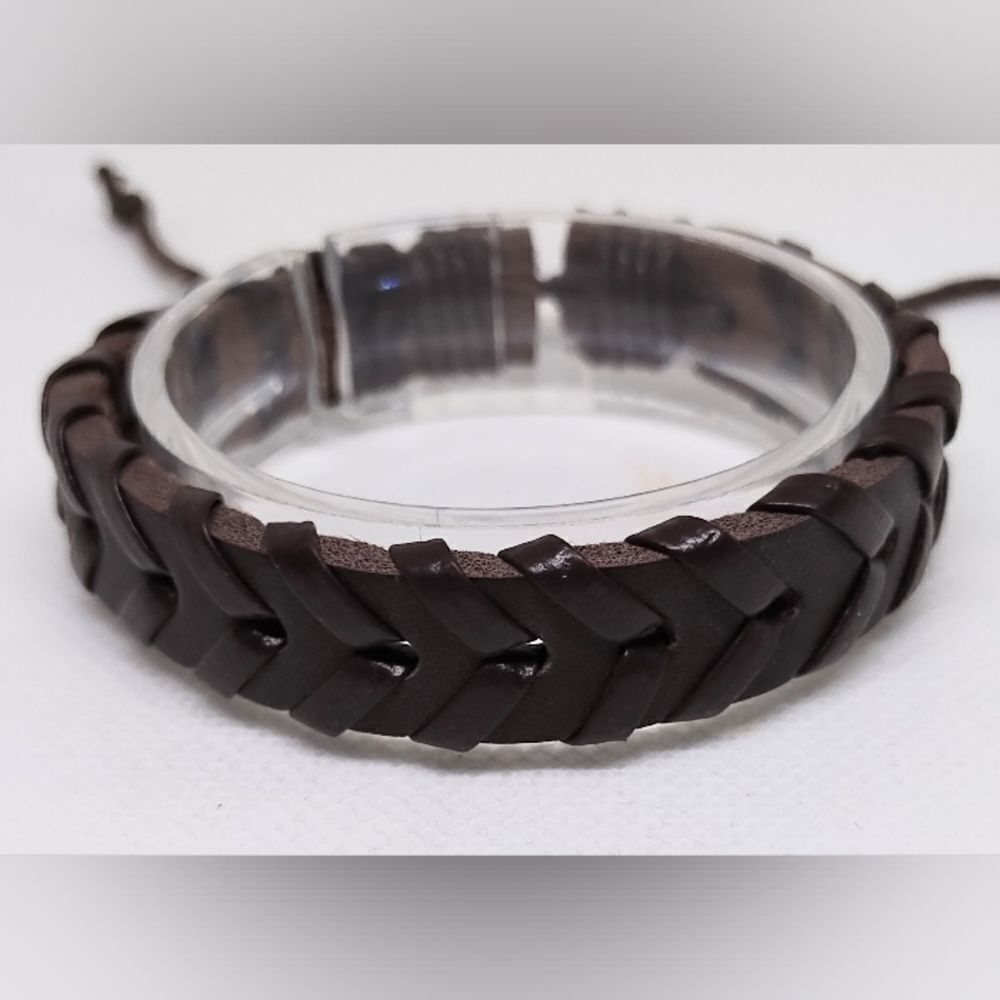 Men's leather bracelet braided brown new e50‎